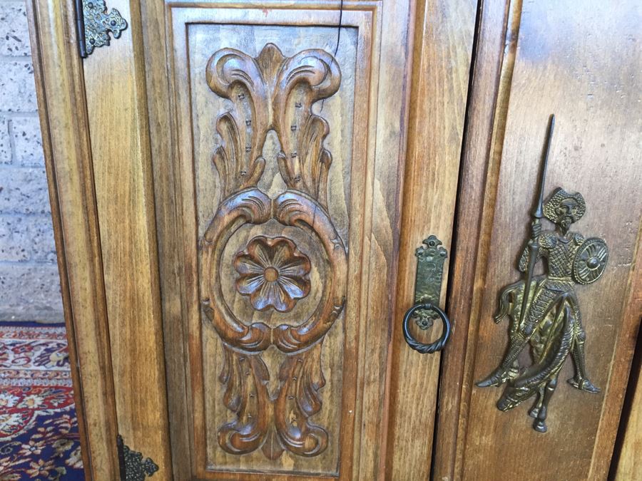 Spanish Carved Wood Cabinet Console Sofa Table [Photo 4]