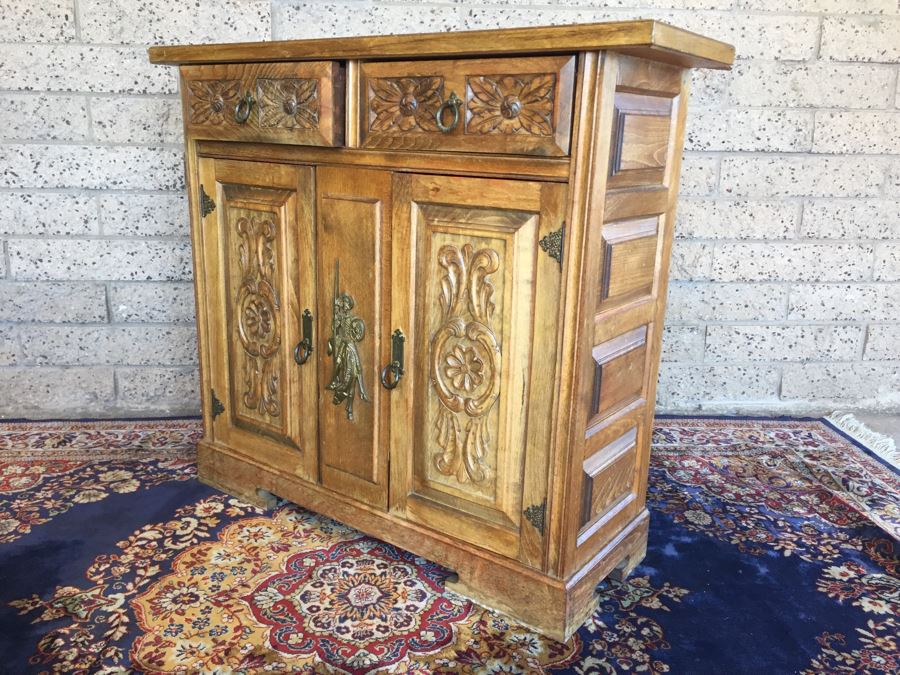 Spanish Carved Wood Cabinet Console Sofa Table [Photo 14]