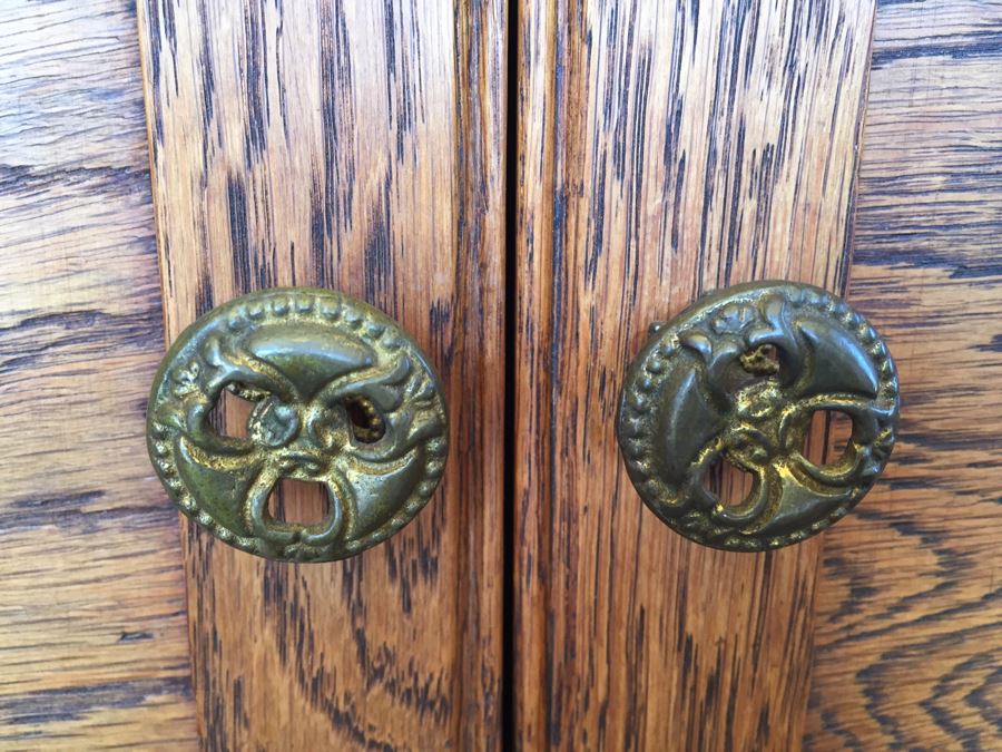 Antique Oak Cabinet Nightstand On Casters [Photo 7]