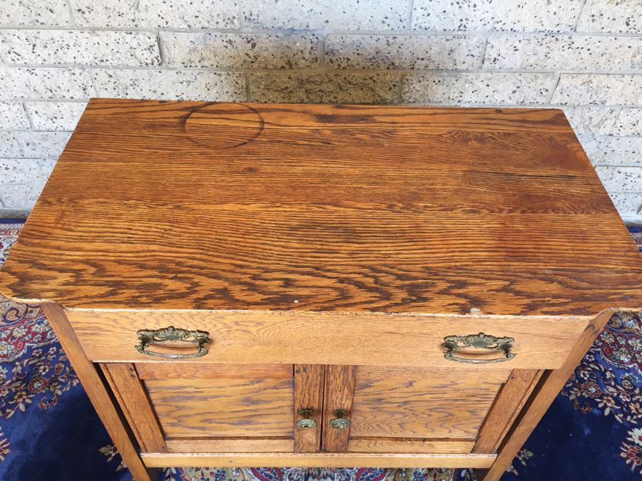 Antique Oak Cabinet Nightstand On Casters