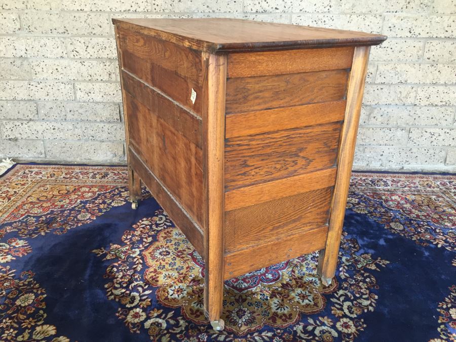 Antique Oak Cabinet Nightstand On Casters