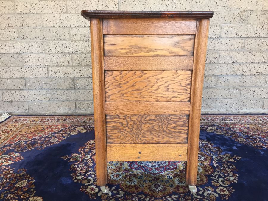 Antique Oak Cabinet Nightstand On Casters [Photo 10]