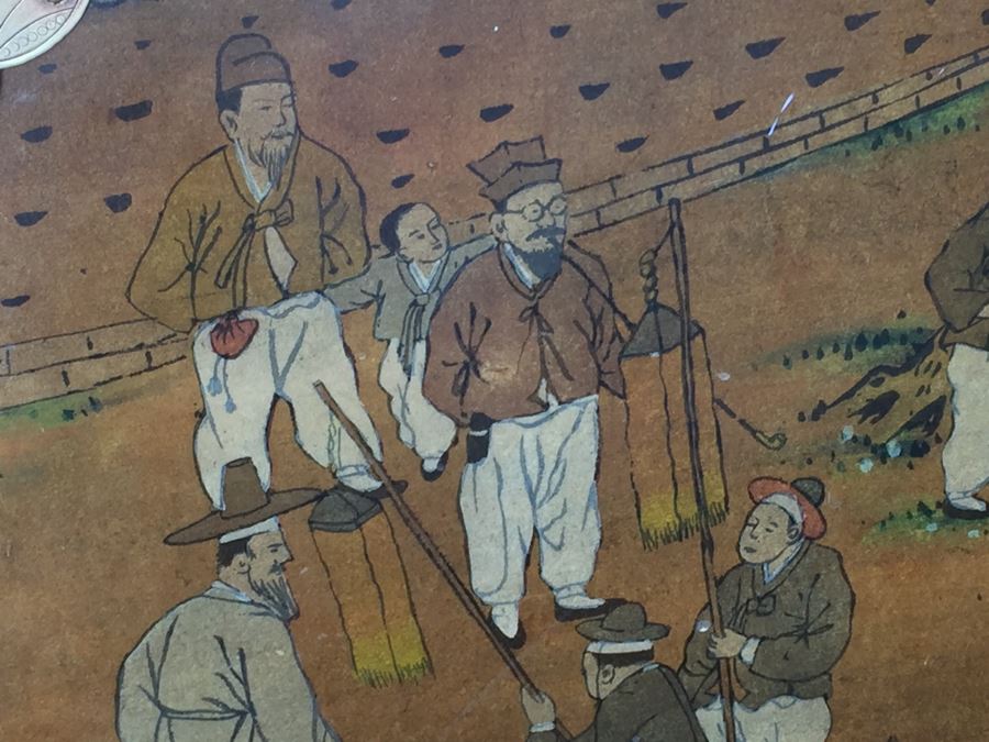 Vintage Korean Wedding Chest With Stand And Lock And Key In Excellent Condition Various Painted Scenes Throughout Cabinet Signed By Artist [Photo 10]