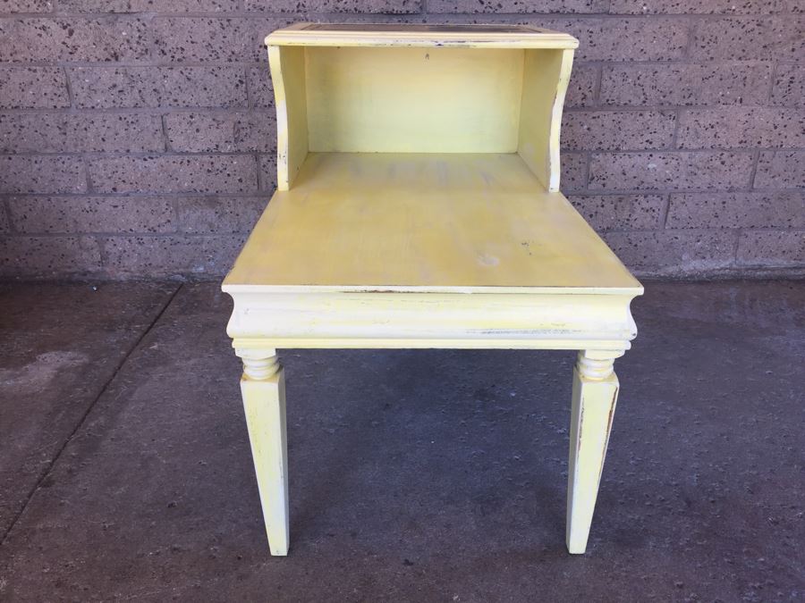 Vintage Yellow Painted Side Table With Old Newspaper Print [Photo 4]
