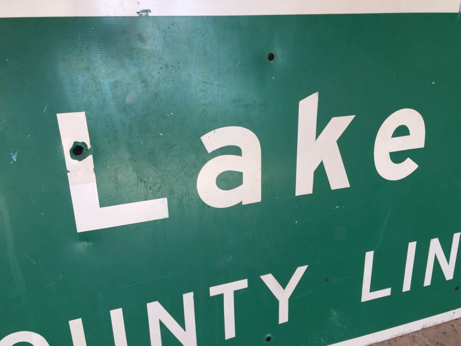 Vintage CA Highway Sign From Northern California 'Lake County Line' With Several Bullet Holes [Photo 2]