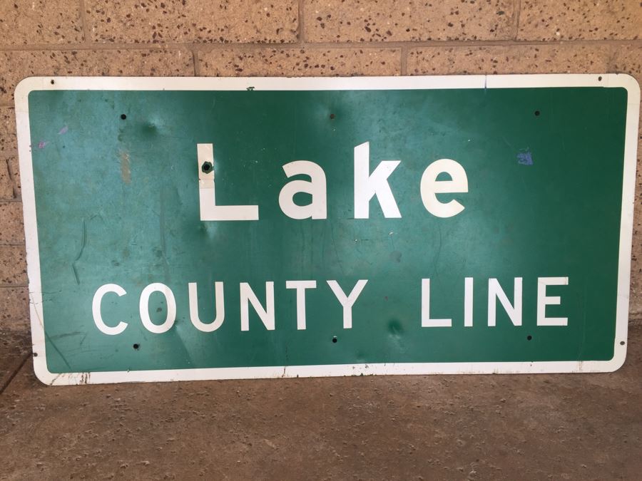 Vintage CA Highway Sign From Northern California 'Lake County Line' With Several Bullet Holes [Photo 1]
