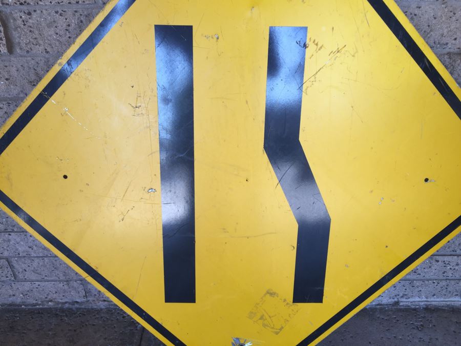 Large Yellow And Black Merge Road Sign [Photo 2]