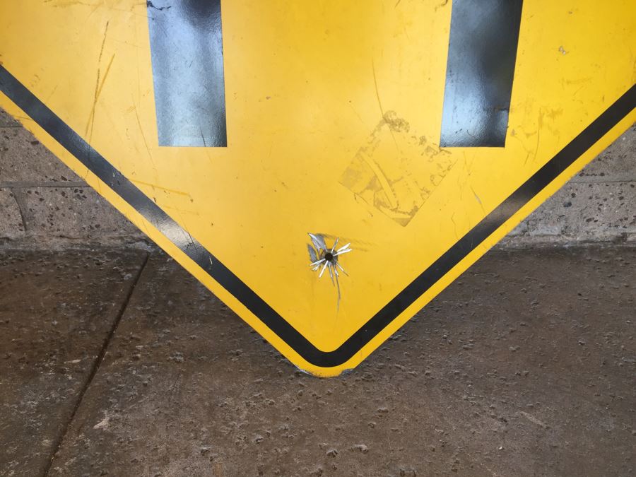 Large Yellow And Black Merge Road Sign [Photo 5]