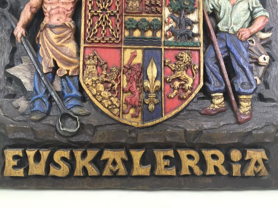 Large Spanish Sign Molded Plastic On Wood Backing 'Euskalerria' Basque Country Spain [Photo 3]