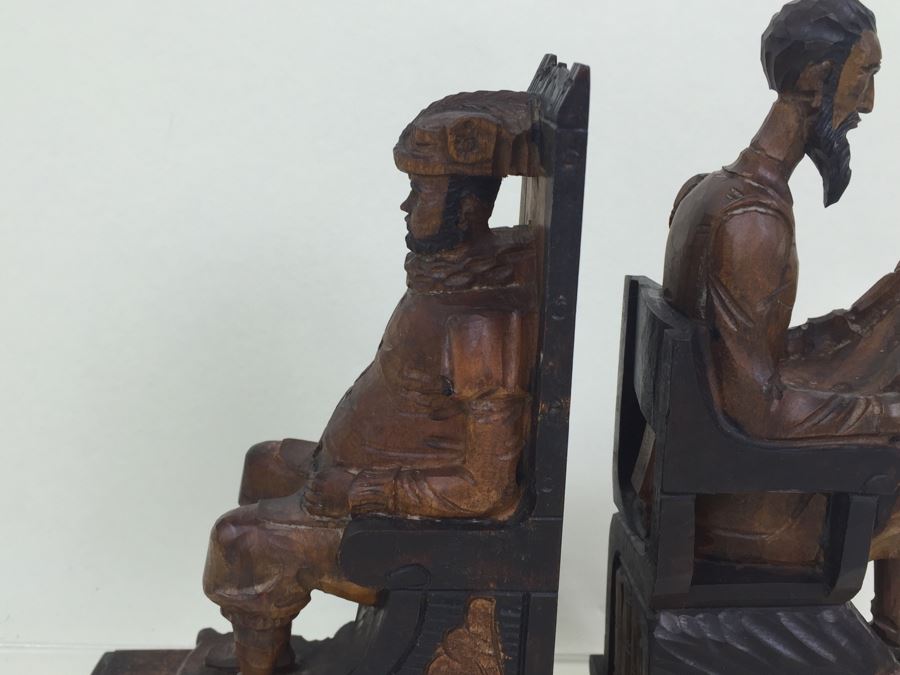 Pair Of Vintage Spainish Carved Wood Sancho Panza & Don Quixote Bookends [Photo 7]