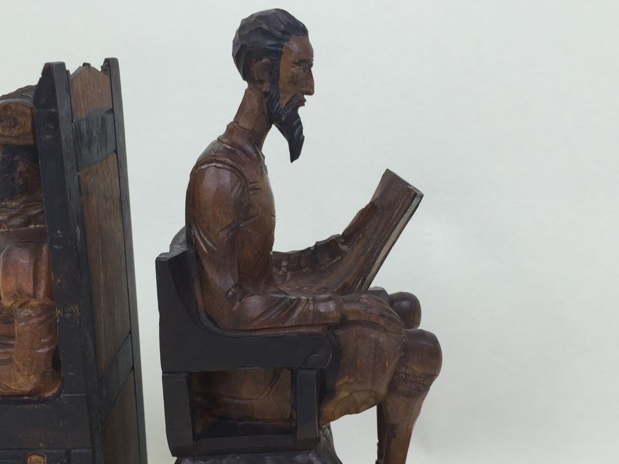 Pair Of Vintage Spainish Carved Wood Sancho Panza & Don Quixote Bookends [Photo 6]