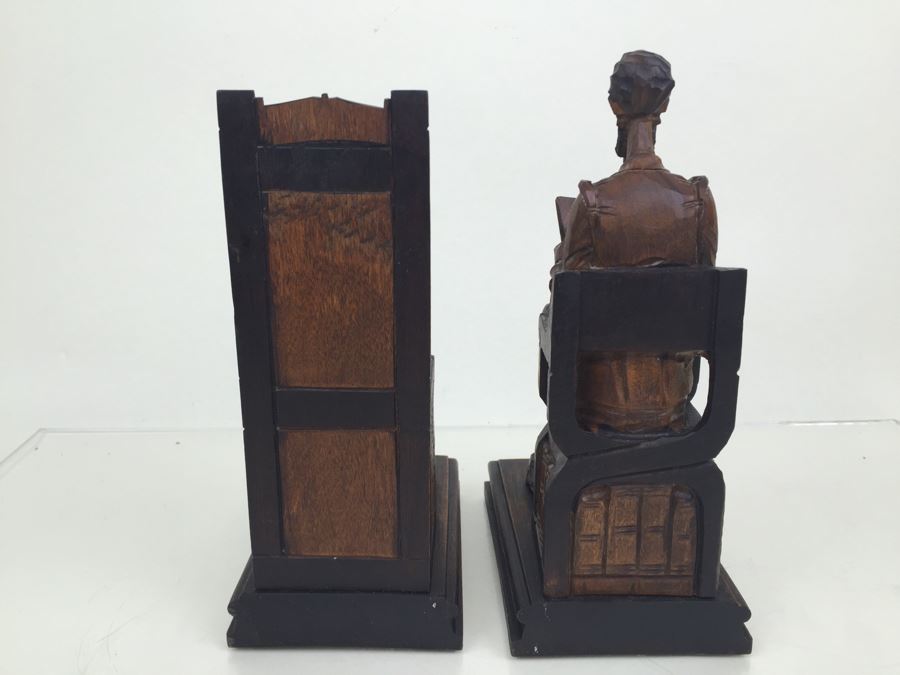 Pair Of Vintage Spainish Carved Wood Sancho Panza & Don Quixote Bookends [Photo 3]