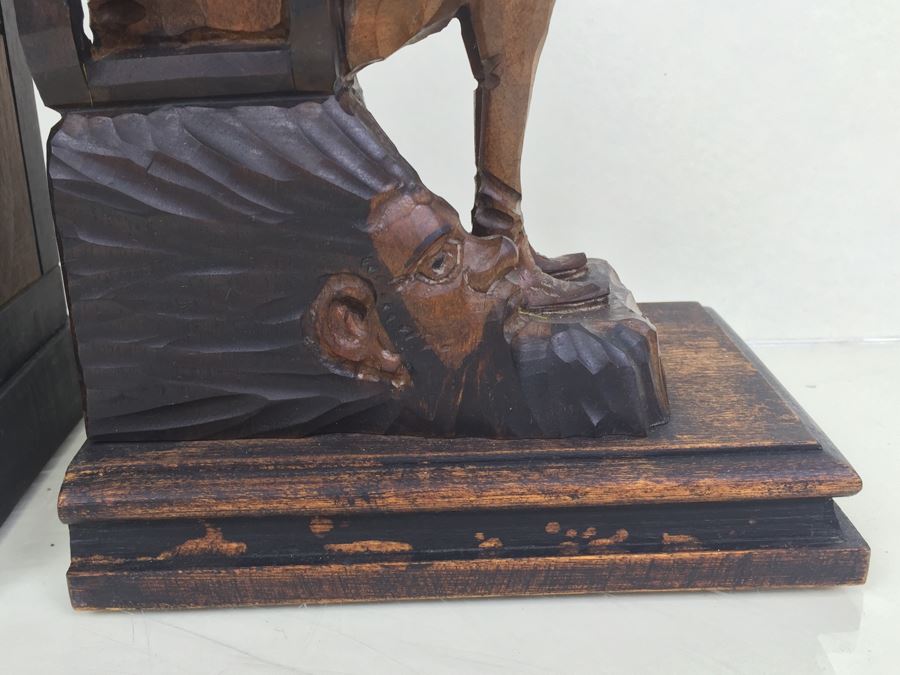 Pair Of Vintage Spainish Carved Wood Sancho Panza & Don Quixote Bookends [Photo 5]