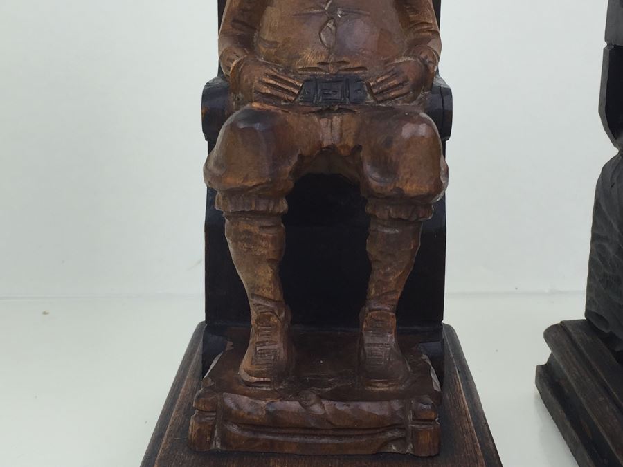 Pair Of Vintage Spainish Carved Wood Sancho Panza & Don Quixote Bookends [Photo 15]