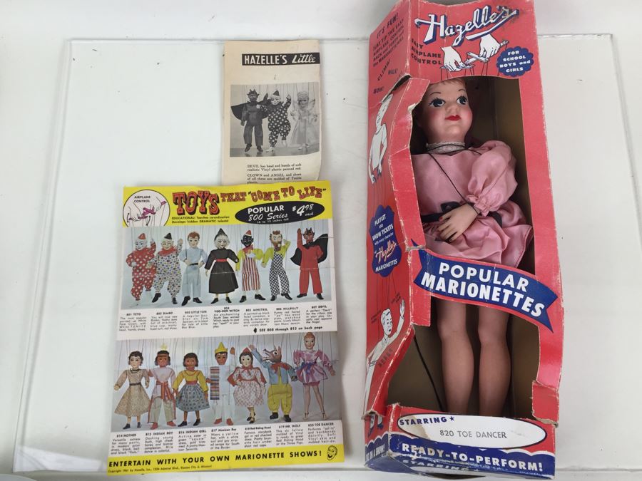 Hazelle's Popular Marionettes Puppet 820 Toe Dancer With Damaged Original Box And Vintage Catalog
