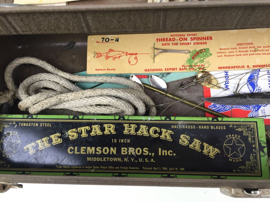 Vintage Metal Fishing Tackle Box With Tackle And Knife [Photo 14]