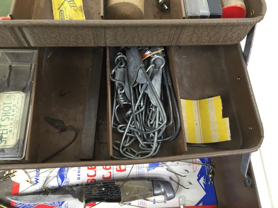 Vintage Metal Fishing Tackle Box With Tackle And Knife [Photo 10]