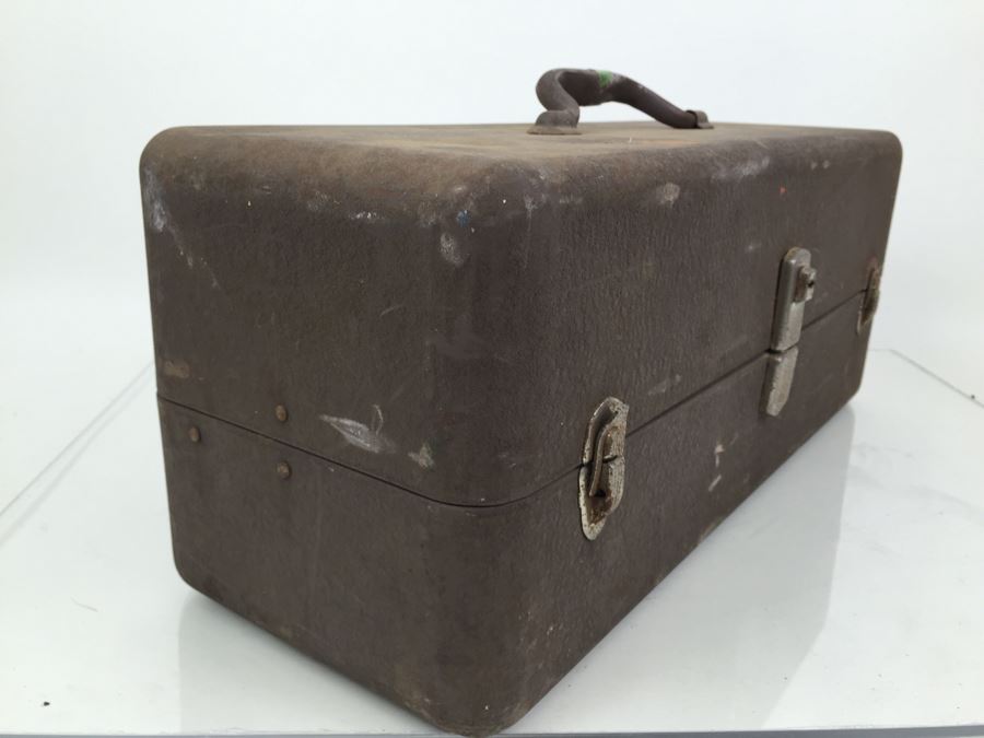 Vintage Metal Fishing Tackle Box With Tackle And Knife [Photo 5]