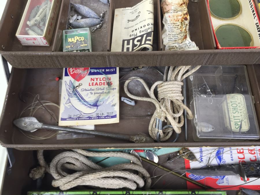 Vintage Metal Fishing Tackle Box With Tackle And Knife [Photo 11]