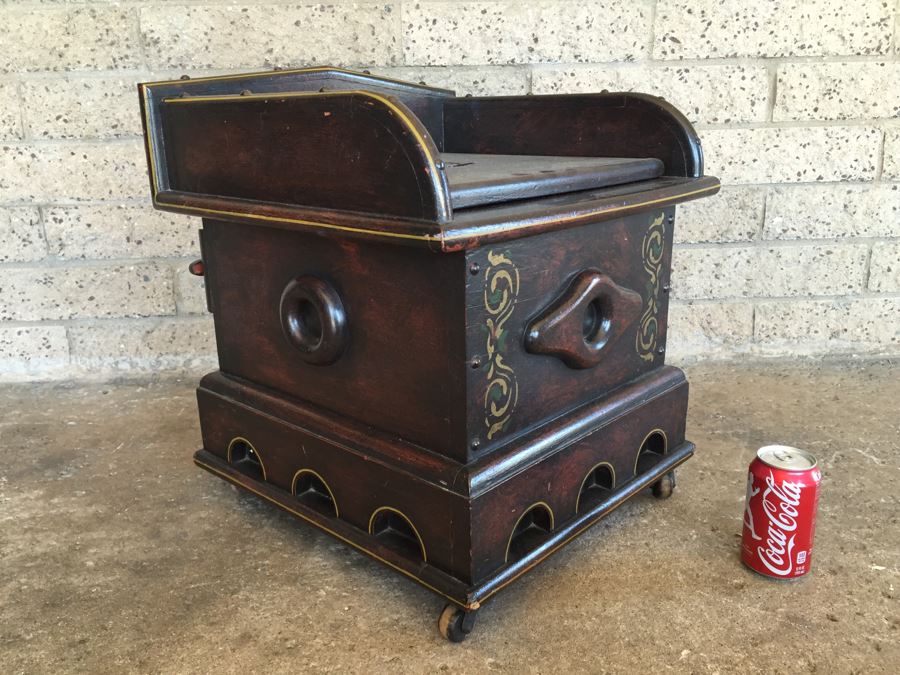 Antique Ship Captain's Ornate Chamber Pot Commode On Casters From Mid ...