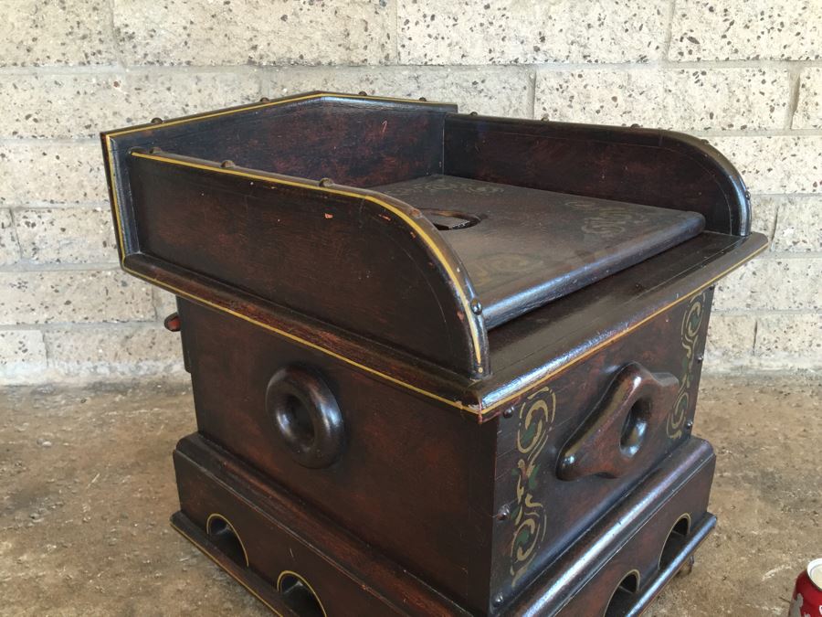 Antique Ship Captain's Ornate Chamber Pot Commode On Casters From Mid ...