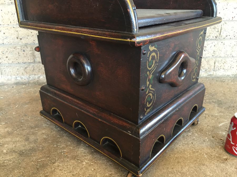 Antique Ship Captain's Ornate Chamber Pot Commode On Casters From Mid ...