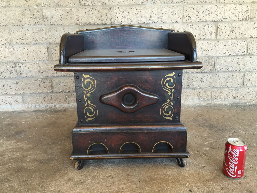 Antique Ship Captain's Ornate Chamber Pot Commode On Casters From Mid ...