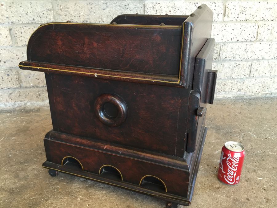 Antique Ship Captain's Ornate Chamber Pot Commode On Casters From Mid ...