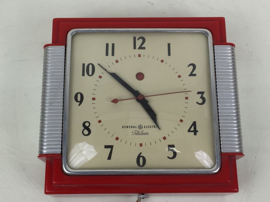 Like New Red Art Decco General Electric Telechron Working Wall Clock Model 2HA43 [Photo 9]