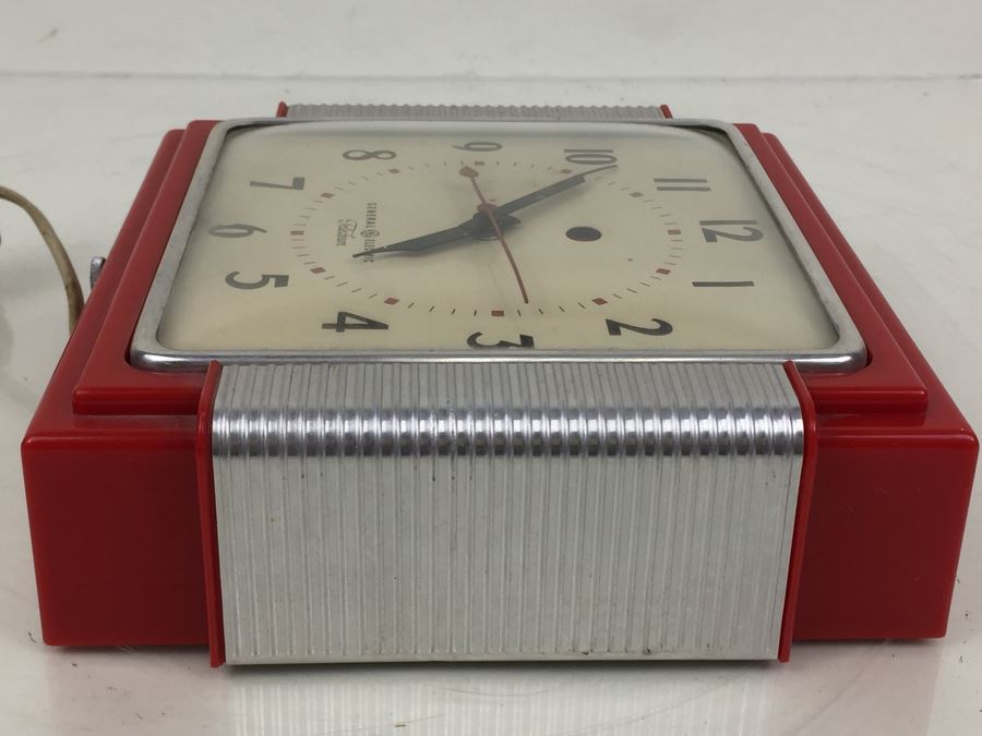 Like New Red Art Decco General Electric Telechron Working Wall Clock Model 2HA43 [Photo 3]