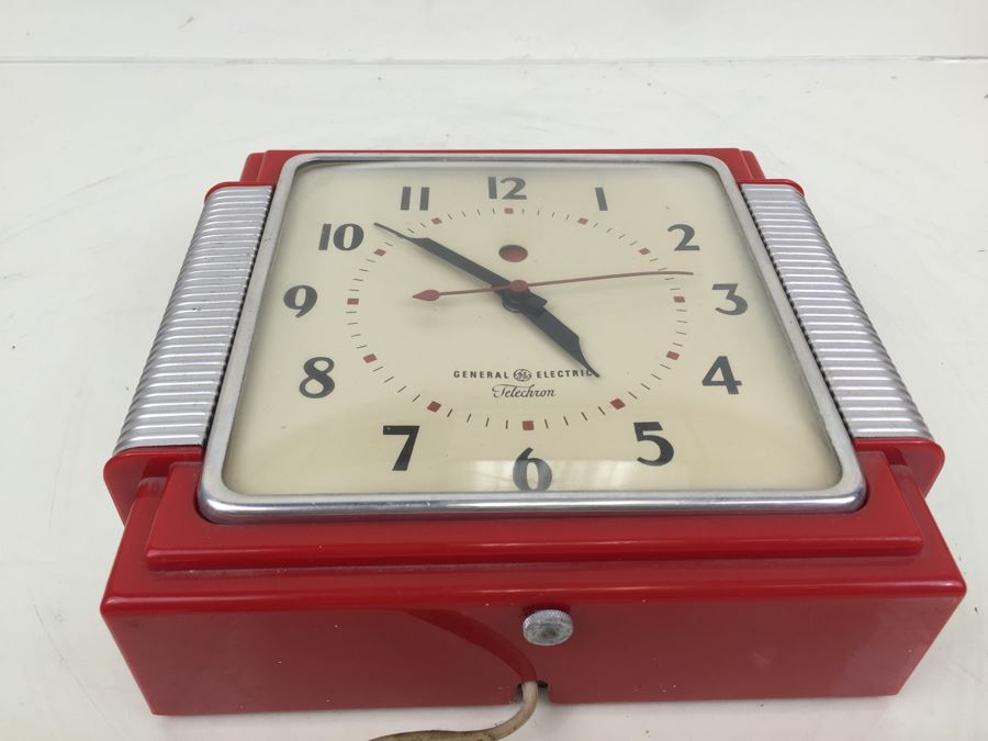 Like New Red Art Decco General Electric Telechron Working Wall Clock ...