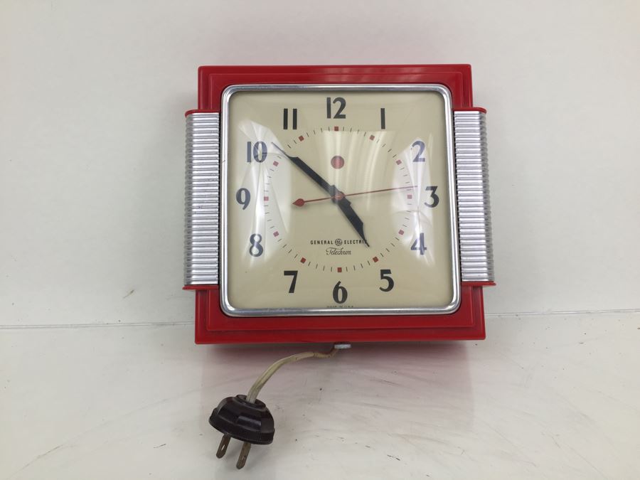 Like New Red Art Decco General Electric Telechron Working Wall Clock Model 2HA43 [Photo 5]
