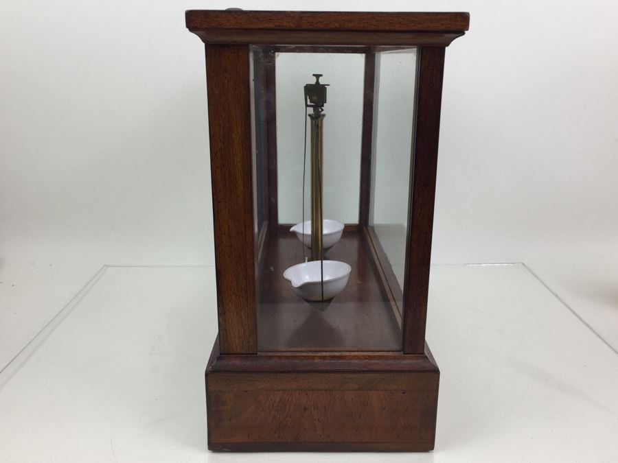 Large Antique Late 1800's Becker & Sons Apothecary Scale Excellent Condition Inside Wooden Case With Glass Panels Has Drawer And Weights Rotterdam, Netherlands [Photo 23]