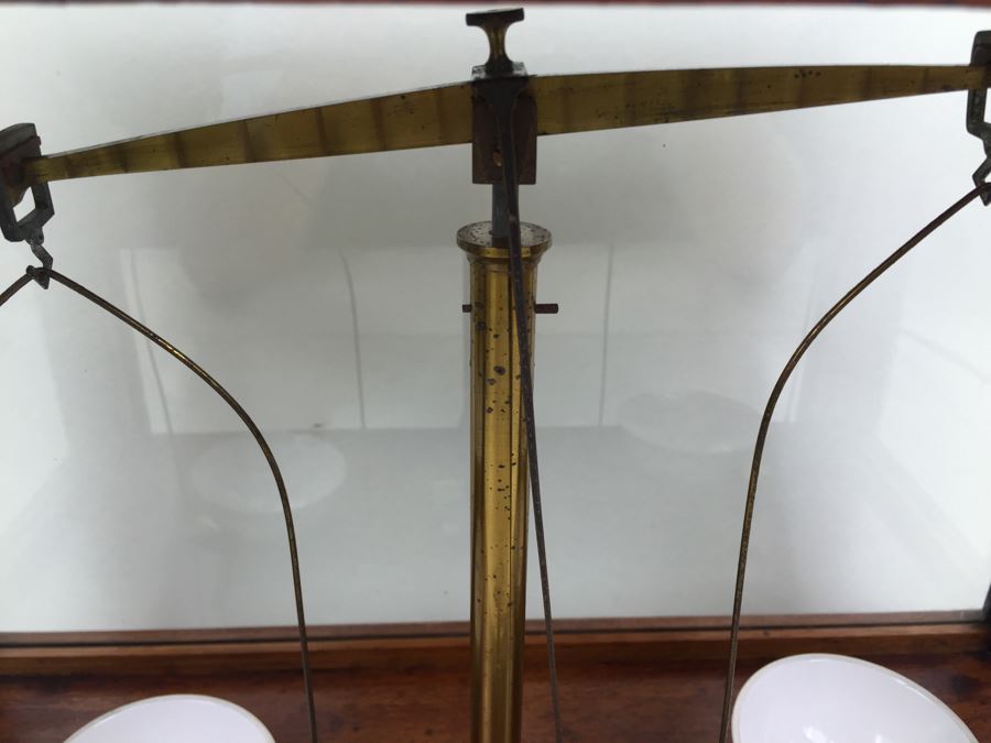 Large Antique Late 1800's Becker & Sons Apothecary Scale Excellent Condition Inside Wooden Case With Glass Panels Has Drawer And Weights Rotterdam, Netherlands [Photo 12]