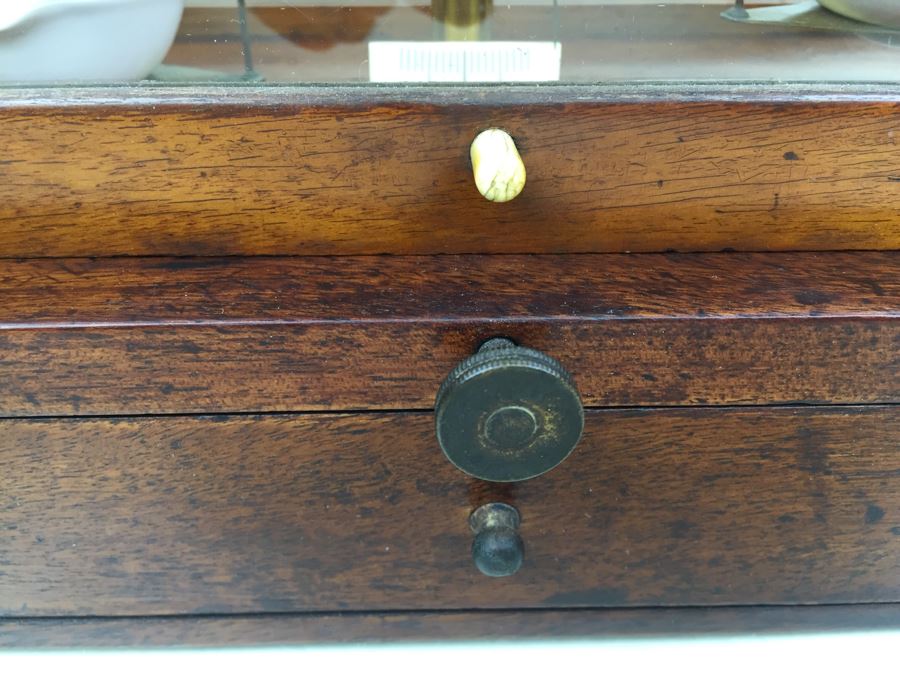 Large Antique Late 1800's Becker & Sons Apothecary Scale Excellent Condition Inside Wooden Case With Glass Panels Has Drawer And Weights Rotterdam, Netherlands [Photo 4]