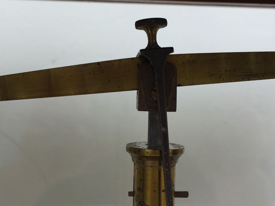 Large Antique Late 1800's Becker & Sons Apothecary Scale Excellent Condition Inside Wooden Case With Glass Panels Has Drawer And Weights Rotterdam, Netherlands [Photo 11]