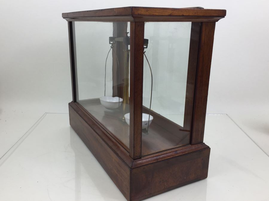 Large Antique Late 1800's Becker & Sons Apothecary Scale Excellent Condition Inside Wooden Case With Glass Panels Has Drawer And Weights Rotterdam, Netherlands [Photo 27]
