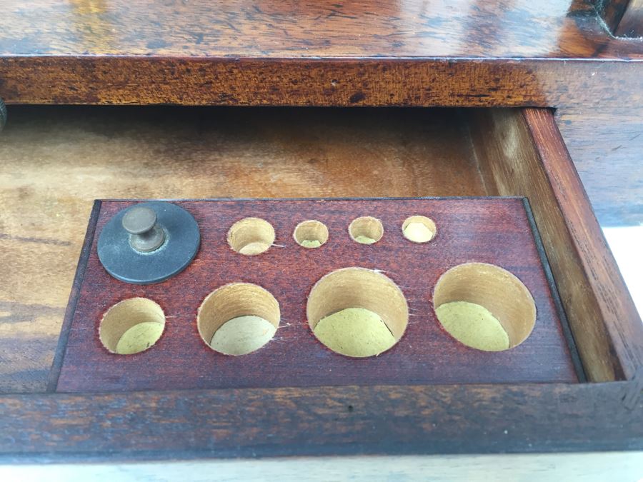 Large Antique Late 1800's Becker & Sons Apothecary Scale Excellent Condition Inside Wooden Case With Glass Panels Has Drawer And Weights Rotterdam, Netherlands [Photo 18]