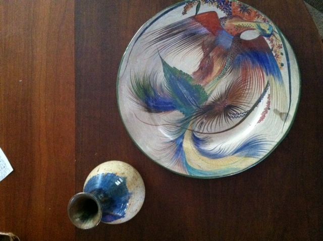 Large Hand Painted Bird Plate and Vase [Photo 1]