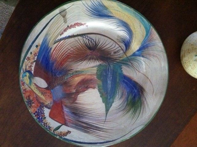Large Hand Painted Bird Plate and Vase [Photo 3]