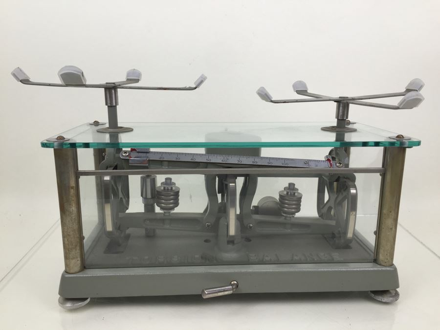 Vintage Apothecary Torsion Balance Scale From The Torsion Balance Co. Model IL 1 Heavy Cast Iron With Thick Glass Panels Excellent Condition [Photo 11]