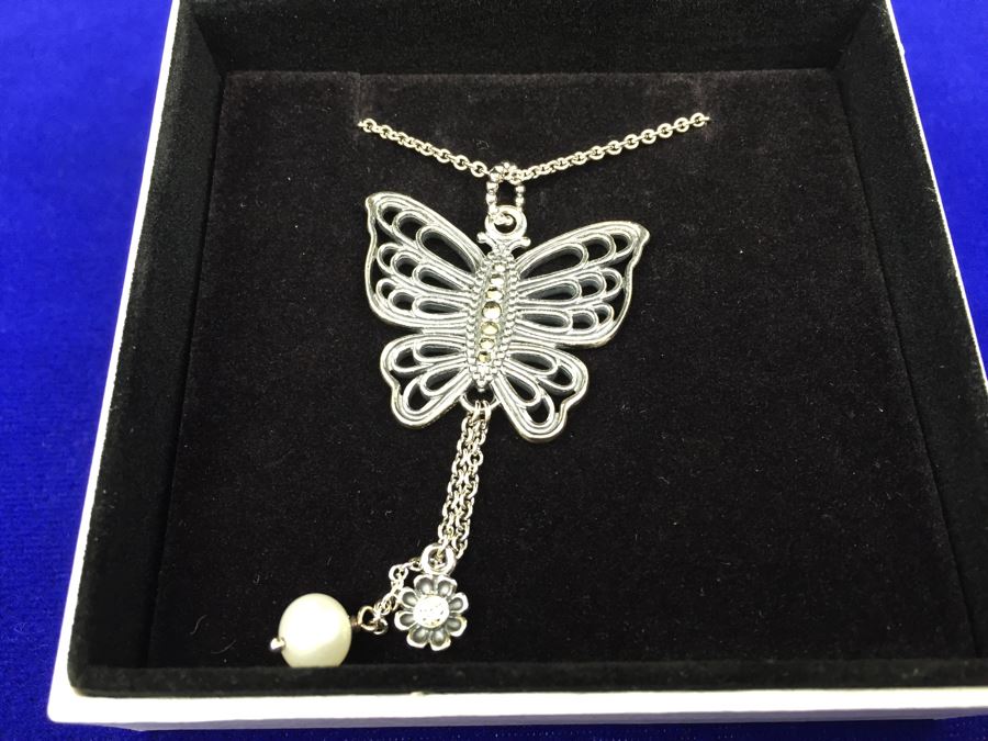 Pandora Love Takes Flight Champagne-Coloured CZ, White Pearl & Pyrite With Breuning Sterling Silver Chain [Photo 2]