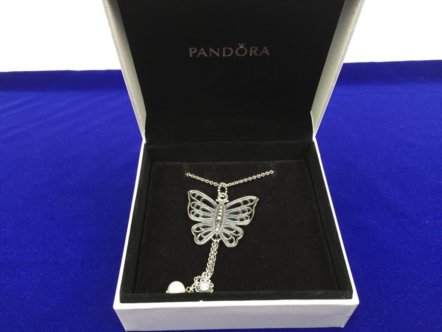 Pandora Love Takes Flight Champagne-Coloured CZ, White Pearl & Pyrite With Breuning Sterling Silver Chain [Photo 5]