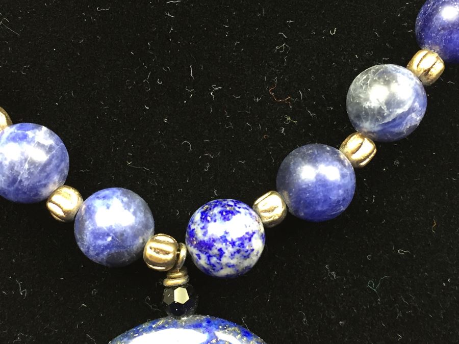 Lapis Lazuli Pendant With Lapis Lazuli And Brass Bead Necklace [Photo 4]