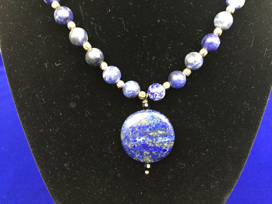 Lapis Lazuli Pendant With Lapis Lazuli And Brass Bead Necklace [Photo 2]