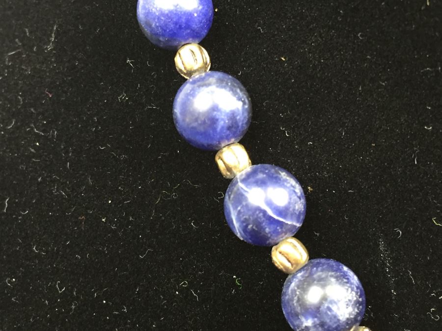 Lapis Lazuli Pendant With Lapis Lazuli And Brass Bead Necklace [Photo 5]