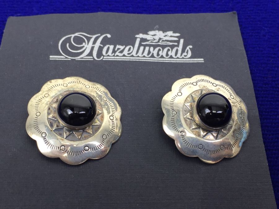 Sterling Silver Pierced Earrings With Black Onyx New [Photo 4]