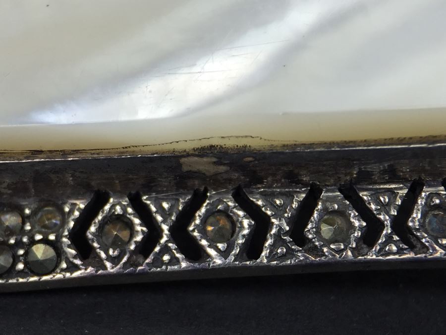 Vintage Sterling Silver Marcasite And Mother Of Pearl Brooch Signed MT [Photo 7]