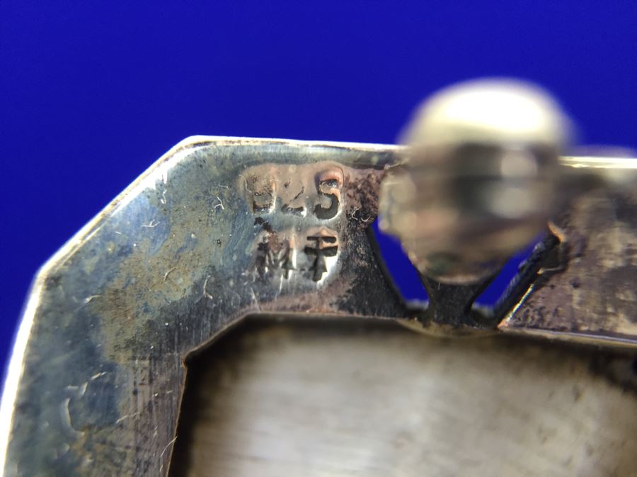 Vintage Sterling Silver Marcasite And Mother Of Pearl Brooch Signed MT [Photo 3]