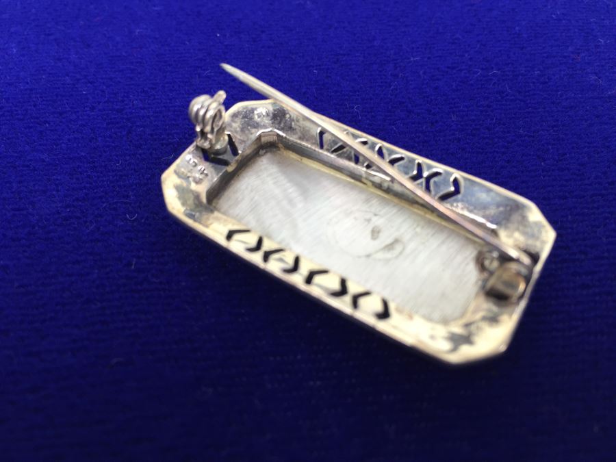 Vintage Sterling Silver Marcasite And Mother Of Pearl Brooch Signed MT [Photo 13]